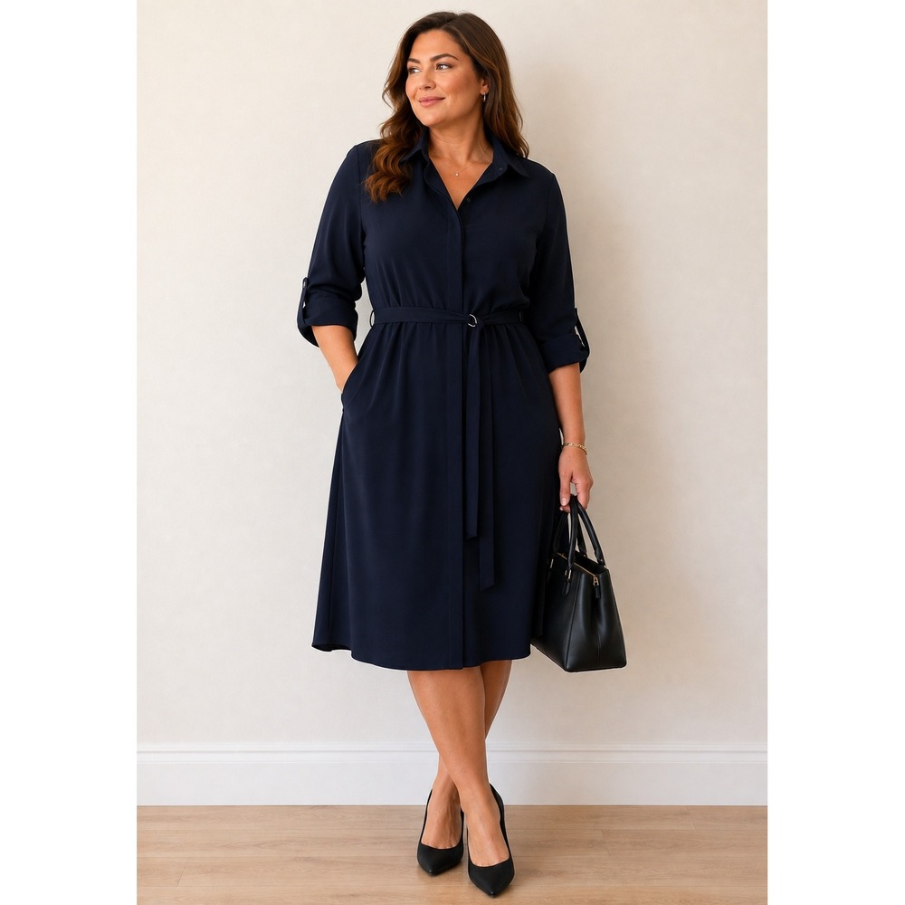 The Limited Shirt Dress Womens 16W Navy Blue Plus Size Workwear Minimalist